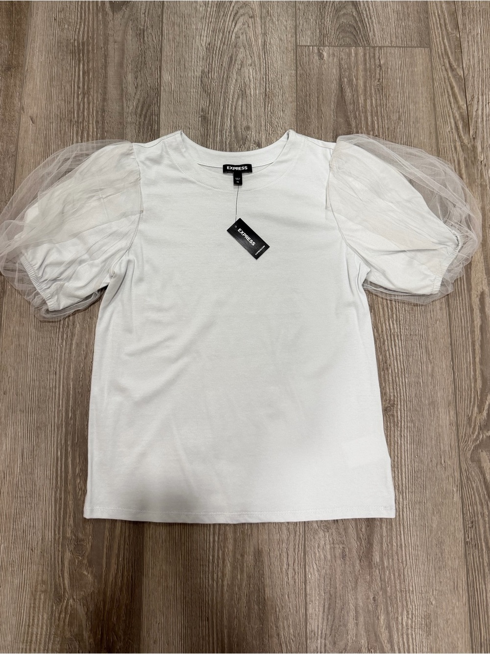 Express White Puff-Sleeve Short Sleeve Tee